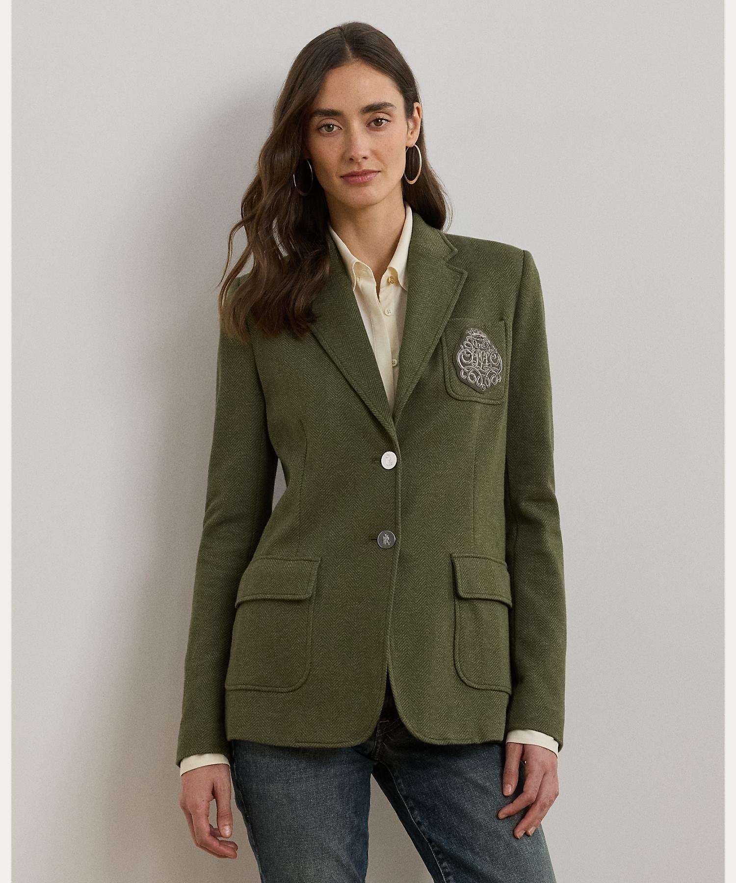 LAUREN RALPH LAUREN ブリオン ストレッチコットン ジャカード ブレザー ラルフローレン ジャケット・アウター テーラードジャケット・ブレザー グリーン【送料無料】