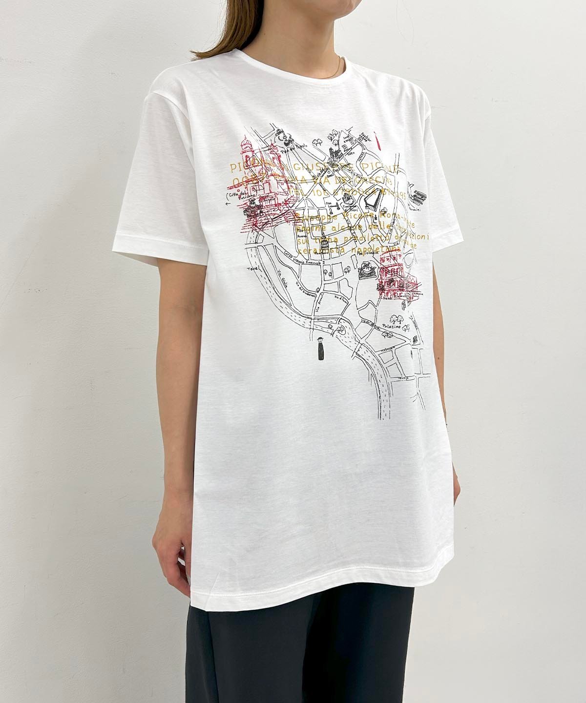 STUDIO PICONE 【オンラインストア・店舗限定商品】UV冷感地図イラストTシャツ スタジオピッコーネ トップス カットソー・Tシャツ ネイビー ホワイト【送料無料】