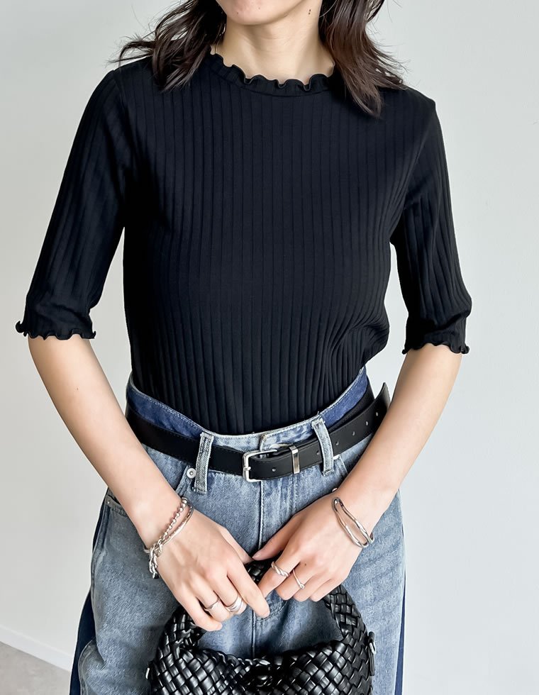 Re:EDIT ワイドリブカットソーメロー半袖Tシャツ リエディ トップス カットソー・Tシャツ グレー ホワイト ブラック カーキグリーン レッド ブルーのサムネイル