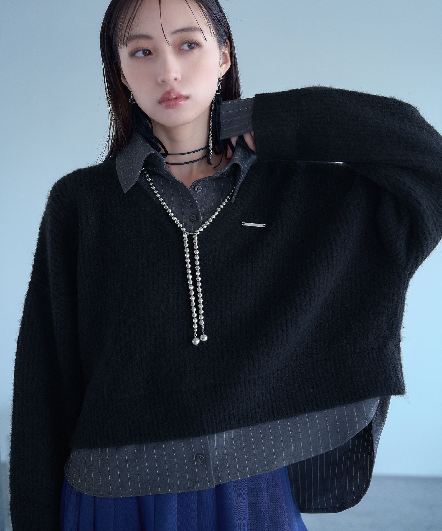 HARE シャツドッキングVネックニット ハレ トップス ニット ピンク ネイビー グレー ブラック【送料無料】