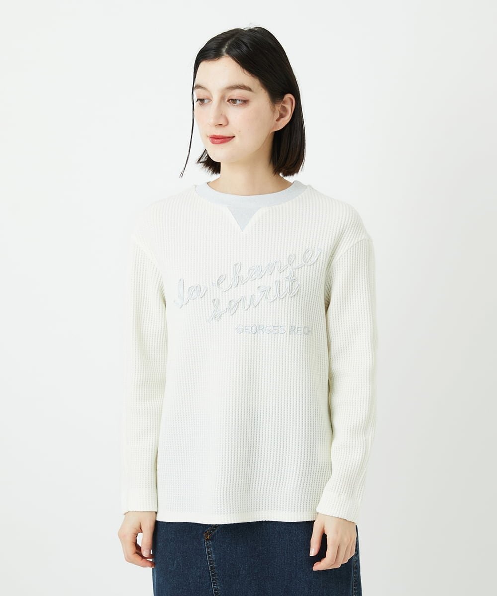 （小さいサイズ） ラメニットテープロゴ刺繍プルオーバー メゾンドゥサンク トップス カットソー・Tシャツ ホワイト