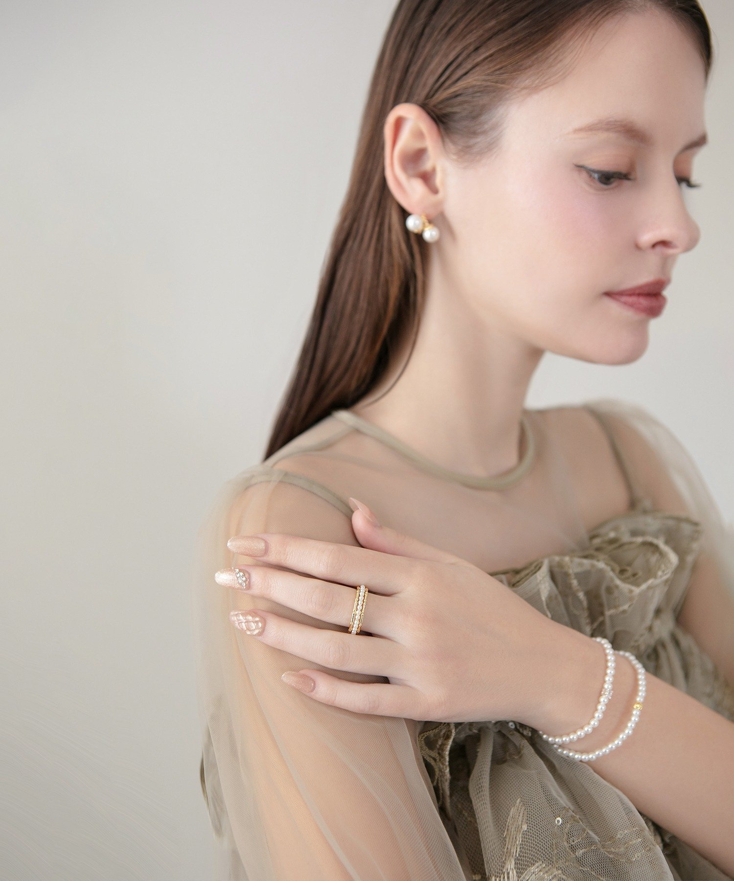 Leja エタニティパールエッジゴールドリング結婚式アクセ レジャ アクセサリー・腕時計 リング・指輪 ゴールド