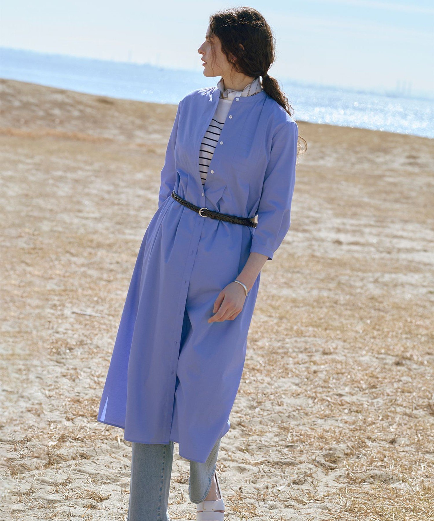 J.PRESS 【WEB限定】SOFT TC ストレッチ シャツ ワンピース ジェイプレス ワンピース・ドレス ワンピース ブルー