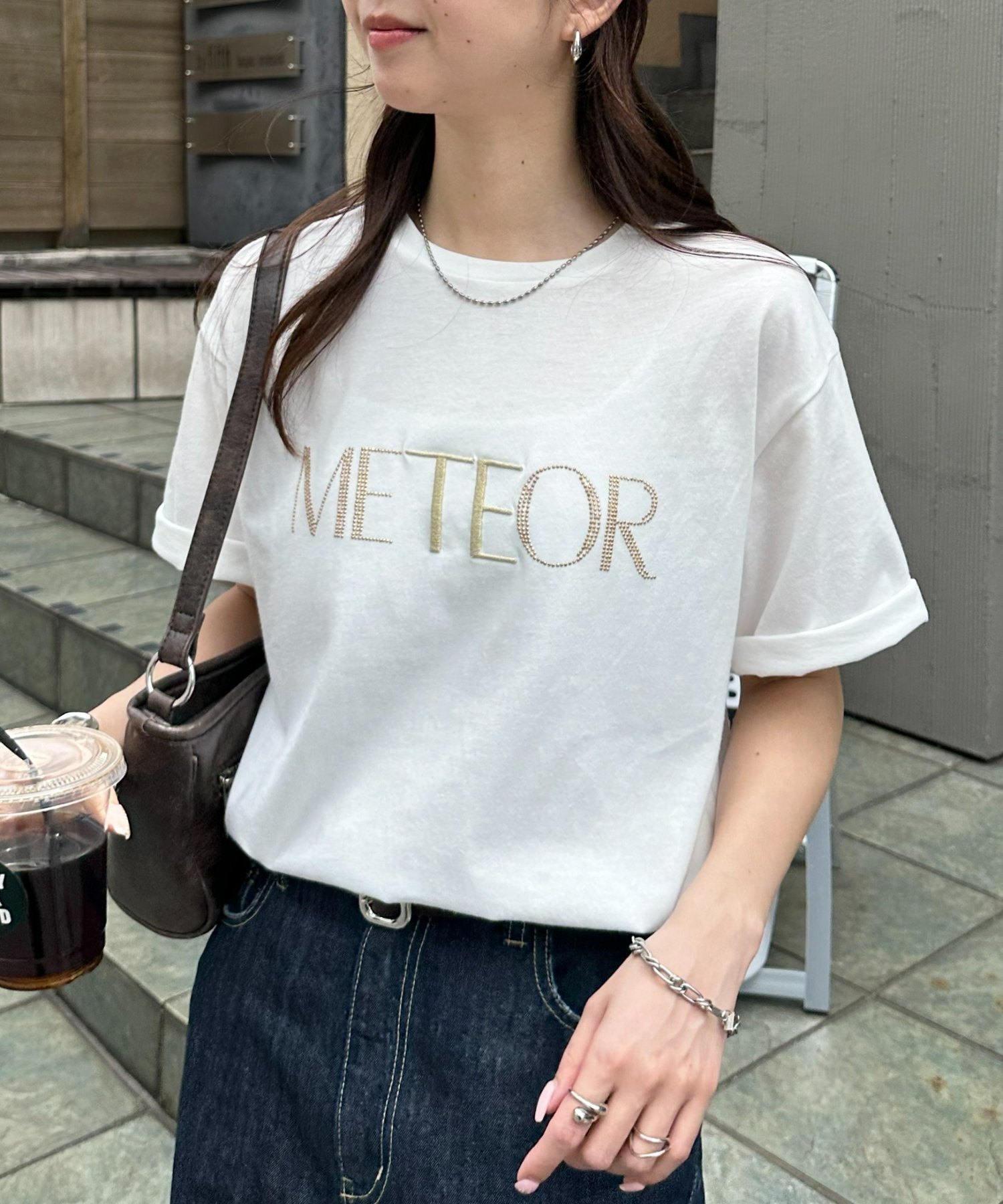 樂天商城 - Discoat 【WEB限定】ライトストーン×刺繍Tシャツ ディスコート トップス カットソー・Tシャツ ブラック ホワイト【送料無料】