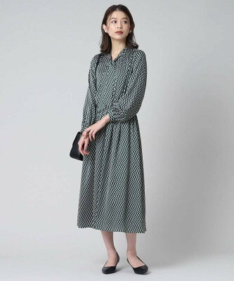 【SALE/52%OFF】UNTITLED 【通勤】ジオメ柄 ボウタイワンピース<洗える/ウエストゴム> アンタイトル ワンピース・ドレス その他のワンピース・ドレス グリーン ホワイト【送料無料】