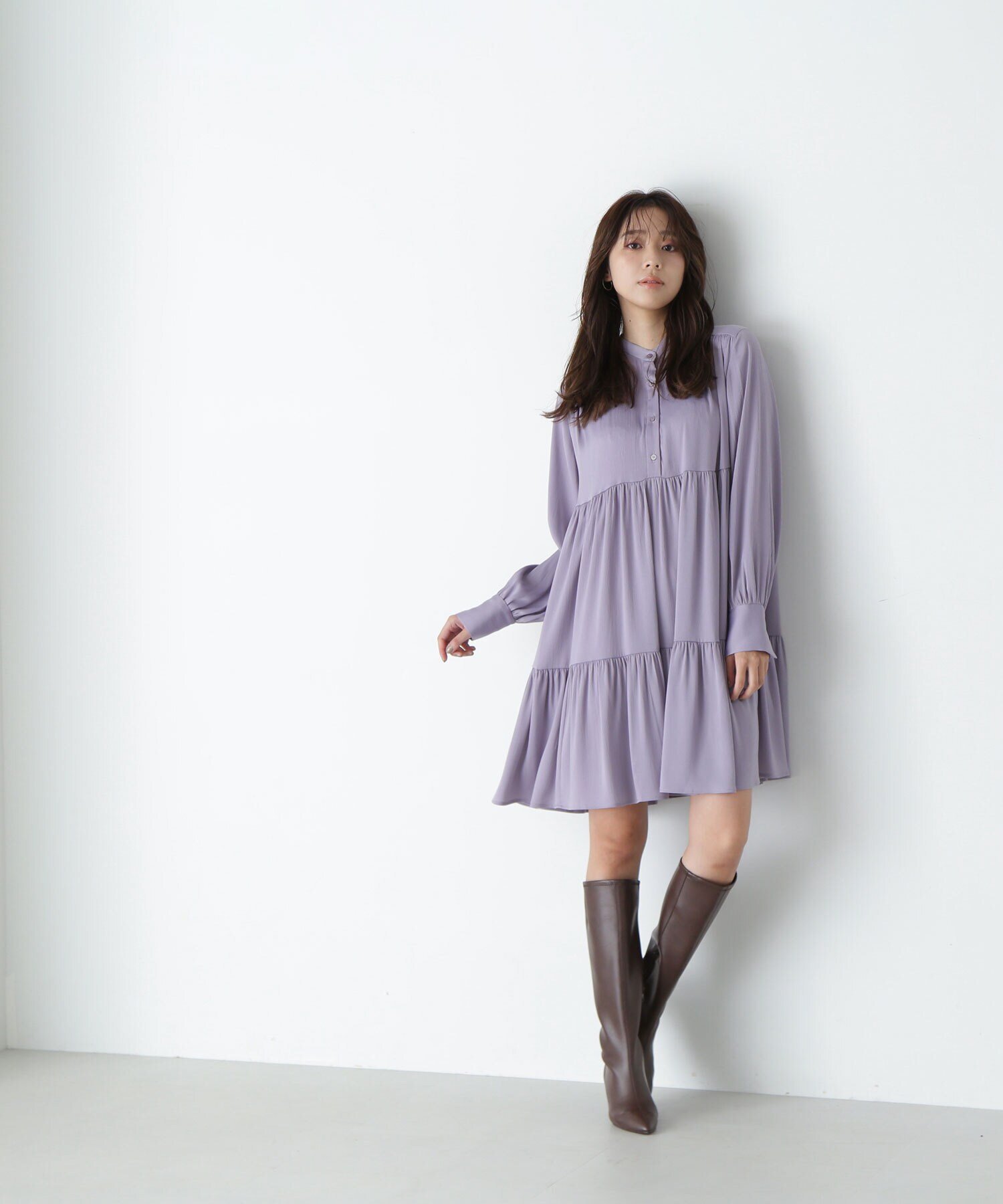 NATURAL BEAUTY BASIC ティアードミニワンピース ナチュラルビューティベーシック ワンピース・ドレス ワンピース パープル ブラック