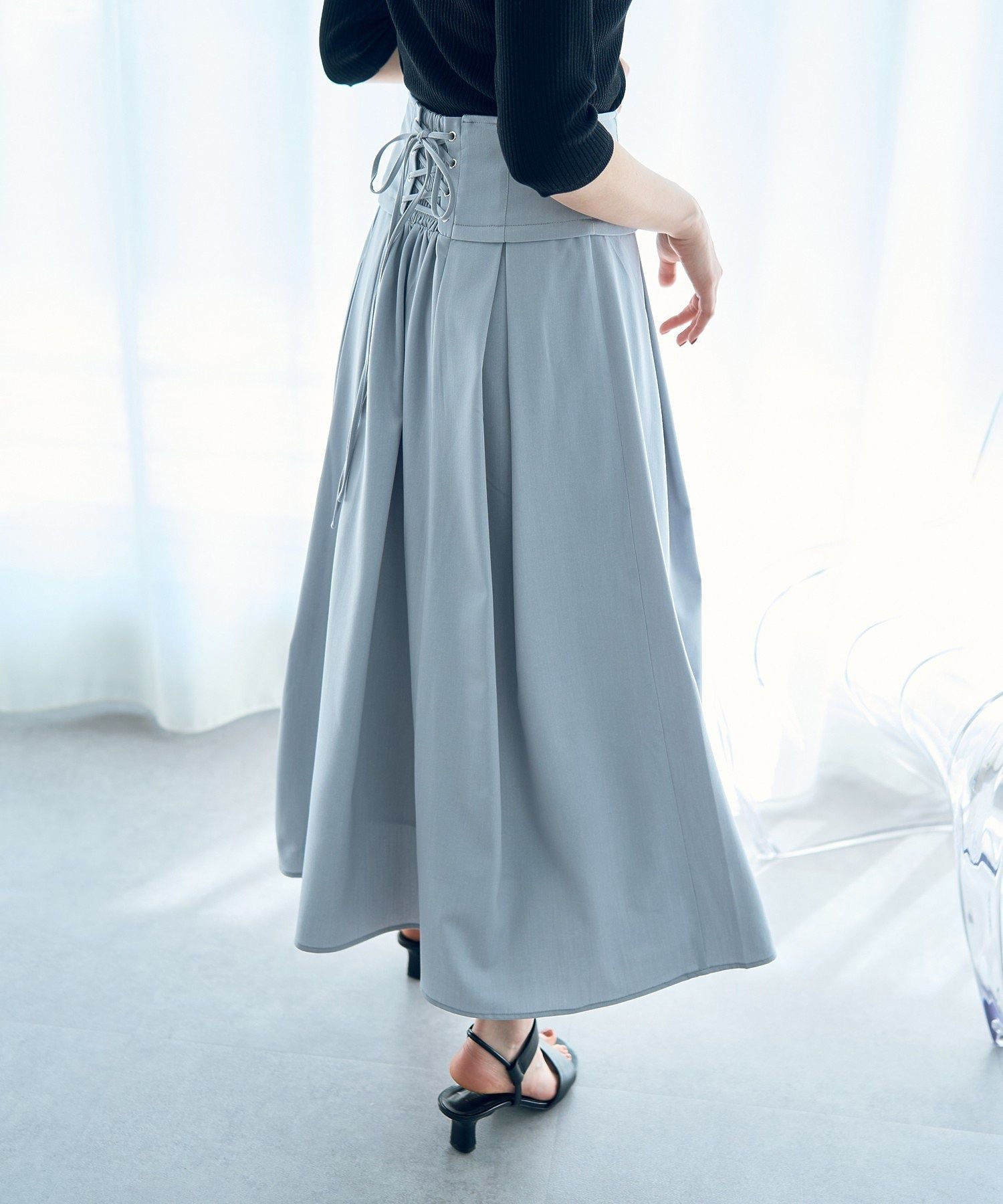 【SALE/20%OFF】YECCA VECCA 2wayレースアップフレアスカート イェッカヴェッカ スカート その他のスカート ブルー グレー【送料無料】
