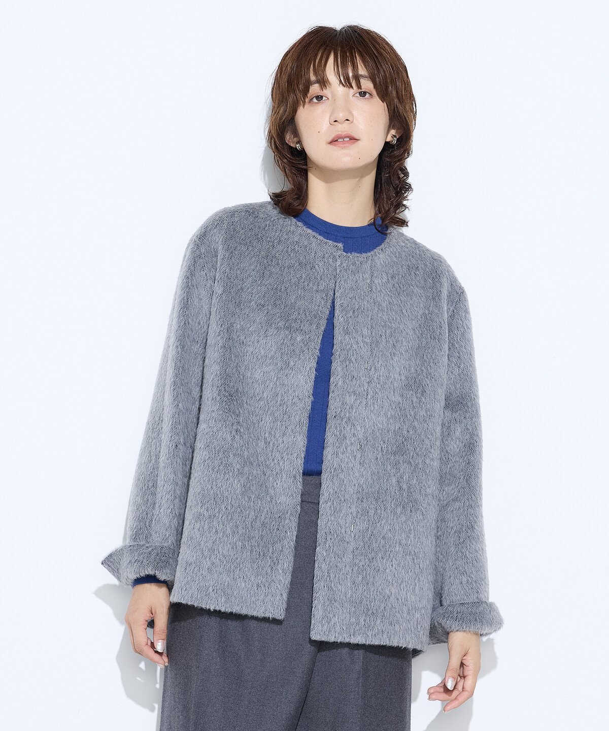 K.T KIYOKO TAKASE アルパカシャギー ノーカラージャコット コムサ ジャケット・アウター その他のジャケット・アウター グレー