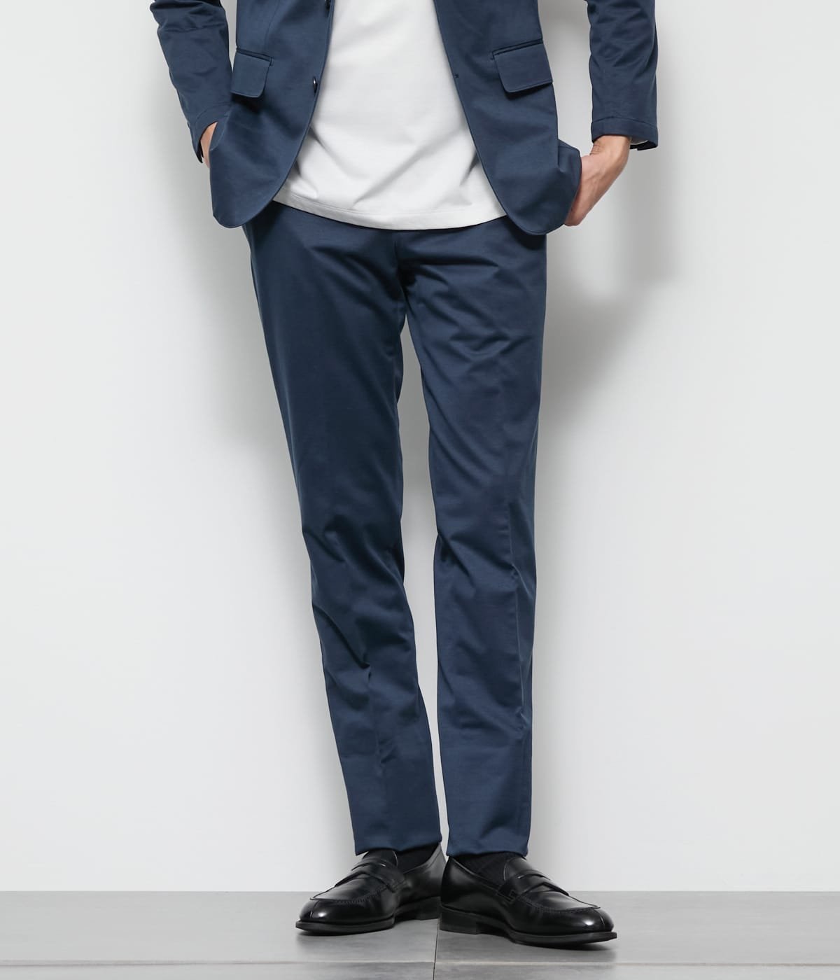 NEWYORKER MEN MOVING COMFORT ヘリンボーン スラックス(セットアップ対応) ニューヨーカー パンツ スラックス・ドレスパンツ ネイビー