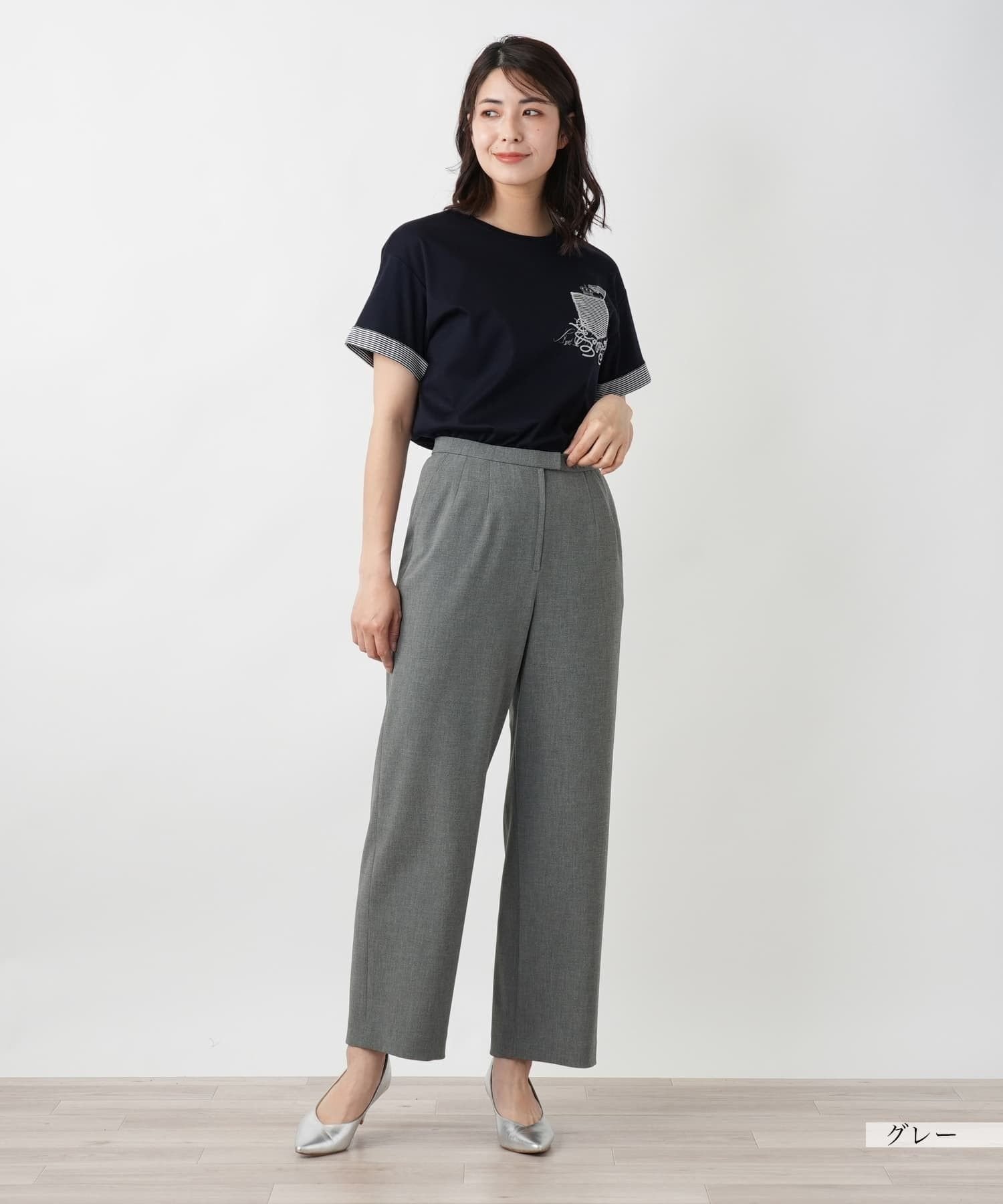 Leilian ウエストゴムパンツ レリアン パンツ その他のパンツ ネイビー グレー