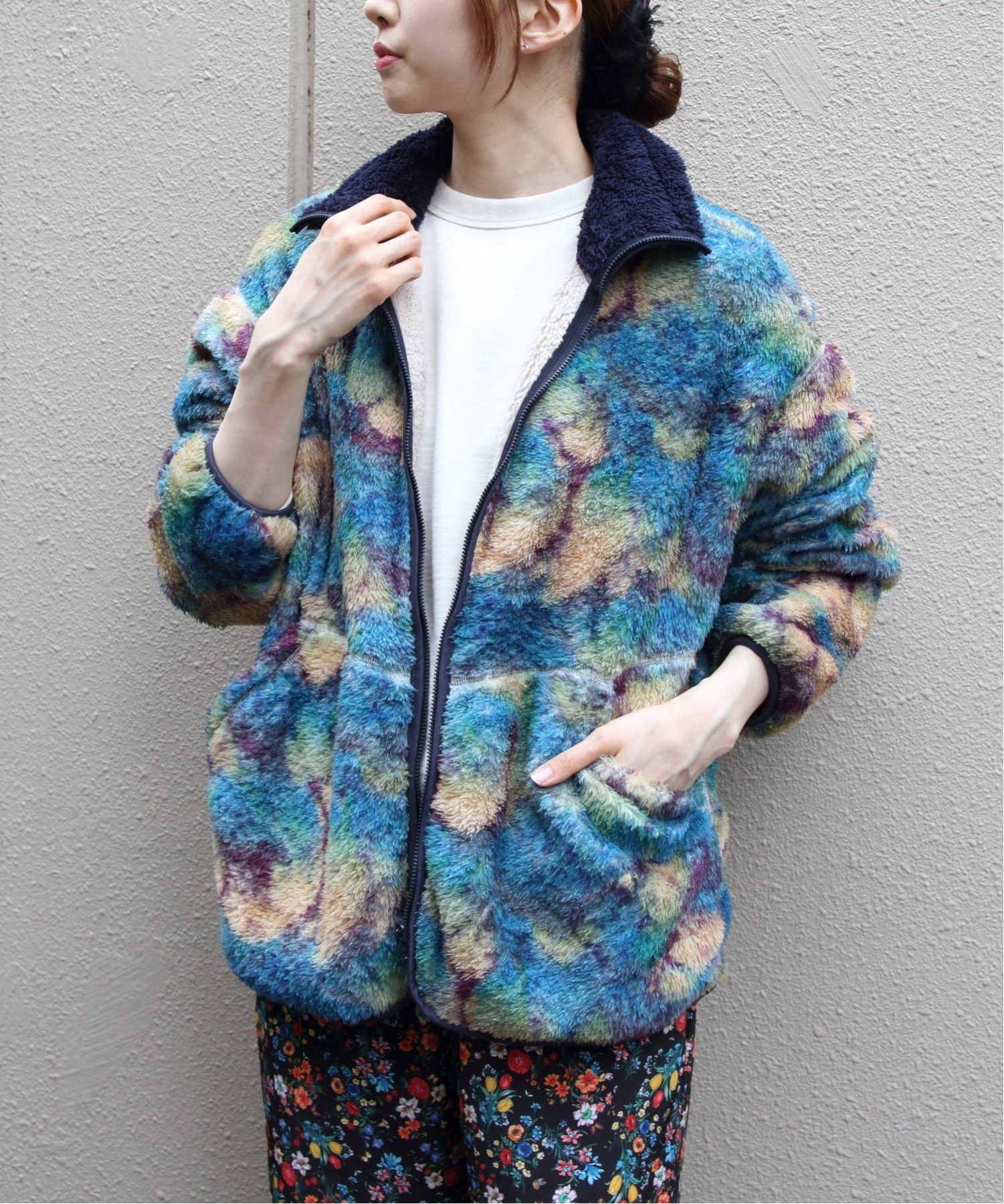 MEYAME メヤメPRINT SOLID REVERSIBLE FLEECE JACKET ステップス ジャケット・アウター ブルゾン・ジャンパー ブルー