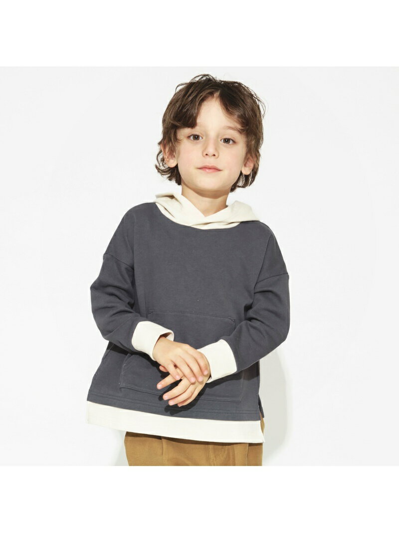 branshes 【重ね着風】プルパーカー ブランシェス トップス パーカー・フーディー グレー イエロー ブルーのサムネイル