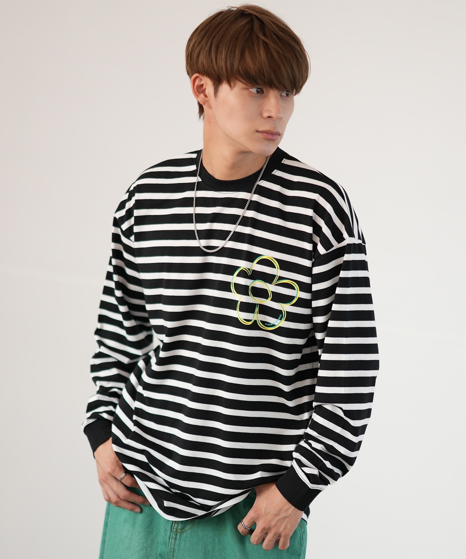 【SALE／61%OFF】SIDEWAY STANCE SIDEWAY STANCE サイドウェイスタンス フラワー ボーダー 長袖Tシャツ インプローブス トップス カットソー・Tシャツ ホワイト ブラック