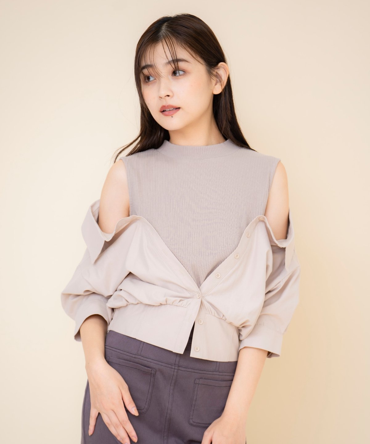REDYAZEL シャツレイヤードトップス レディアゼル トップス カットソー・Tシャツ ブラック ベージュ ホワイト