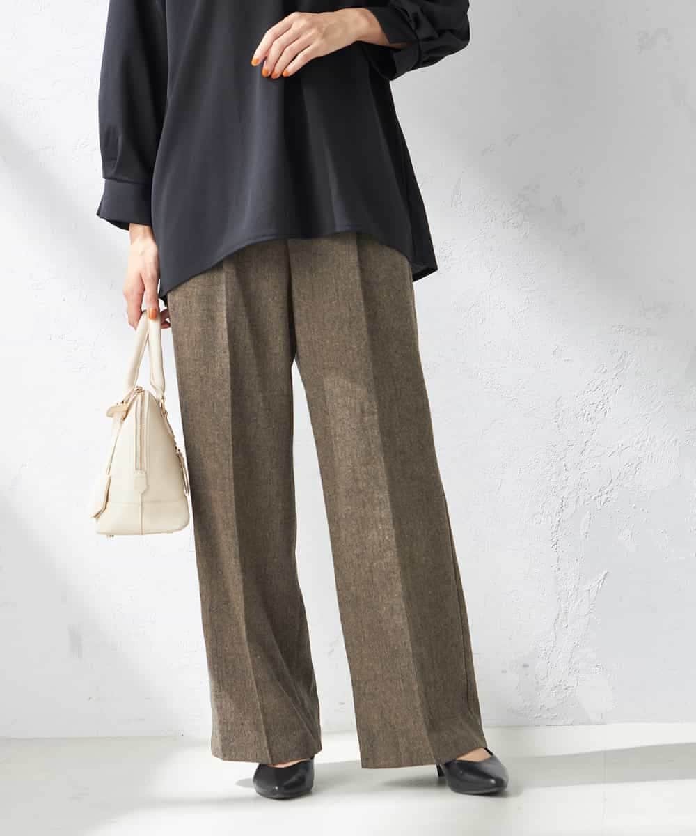 【SALE／50%OFF】a.v.v 【洗える】ツイード美ラクるスッキリ見えワイドパンツ アー・ヴェ・ヴェ パンツ その他のパンツ グレー ブラウンのサムネイル
