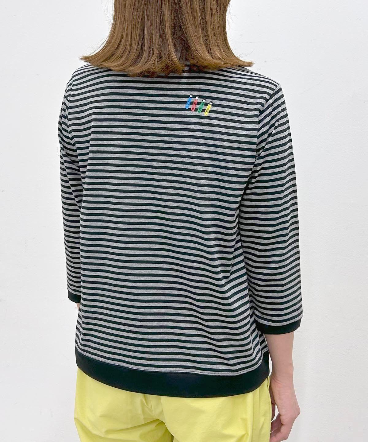 STUDIO PICONE 【オンラインストア・店舗限定商品】冷感ボーダー七分袖Tシャツ スタジオピッコーネ トップス カットソー・Tシャツ ブラック グレー【送料無料】