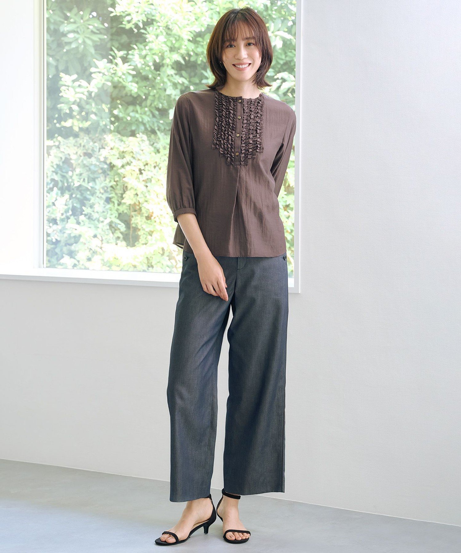J.PRESS LADIES L 【洗える・防シワ・速乾】ツイルシャンブレー ワイド パンツ ジェイプレス パンツ その他のパンツ ブラック ネイビー