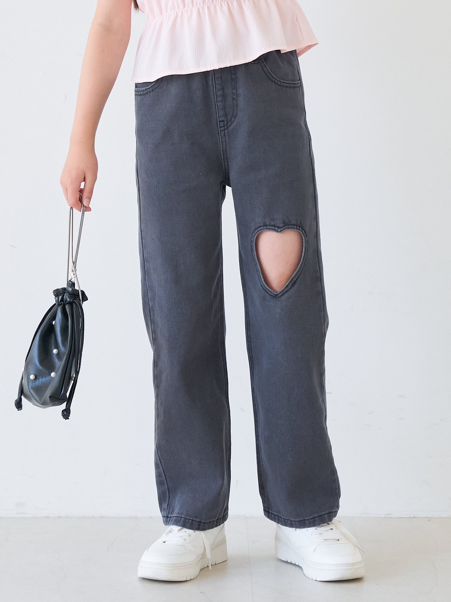 coca キッズ デニムハートデザインパンツ コカ パンツ ジーンズ・デニムパンツ ブルー ブラックのサムネイル