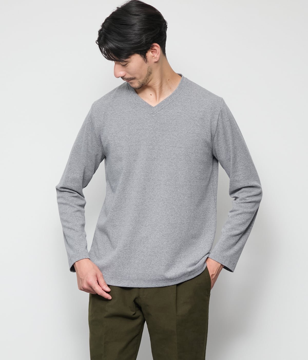 【SALE／50%OFF】NEWYORKER MEN スパンテレコ 浅Vネック長袖Tシャツ ニューヨーカー トップス カットソー・Tシャツ ブルー【送料無料】