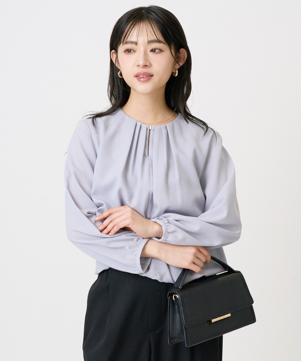 MK MICHEL KLEIN（小さいサイズ） 【小さいサイズ】バルーンヘムブラウス/洗える メゾンドゥサンク トップス シャツ・ブラウス ブルー ネイビー