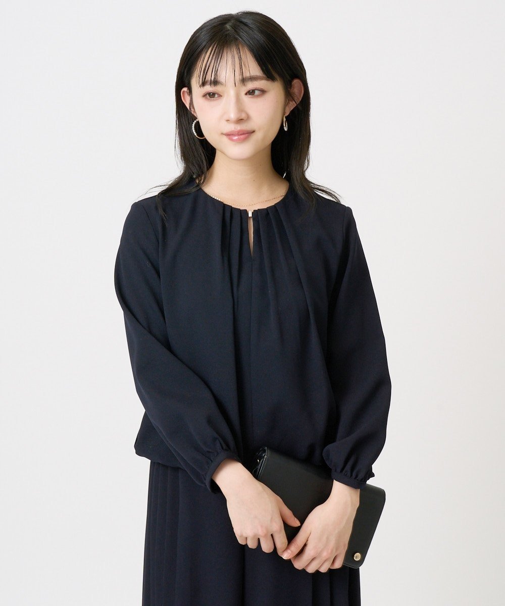 MK MICHEL KLEIN（小さいサイズ） 【小さいサイズ】バルーンヘムブラウス/洗える メゾンドゥサンク トップス シャツ・ブラウス ブルー ネイビー
