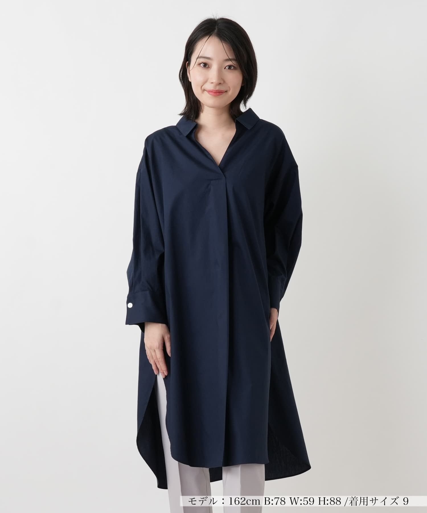 Leilian スキッパーロングシャツブラウス レリアン トップス シャツ・ブラウス ピンク ネイビー