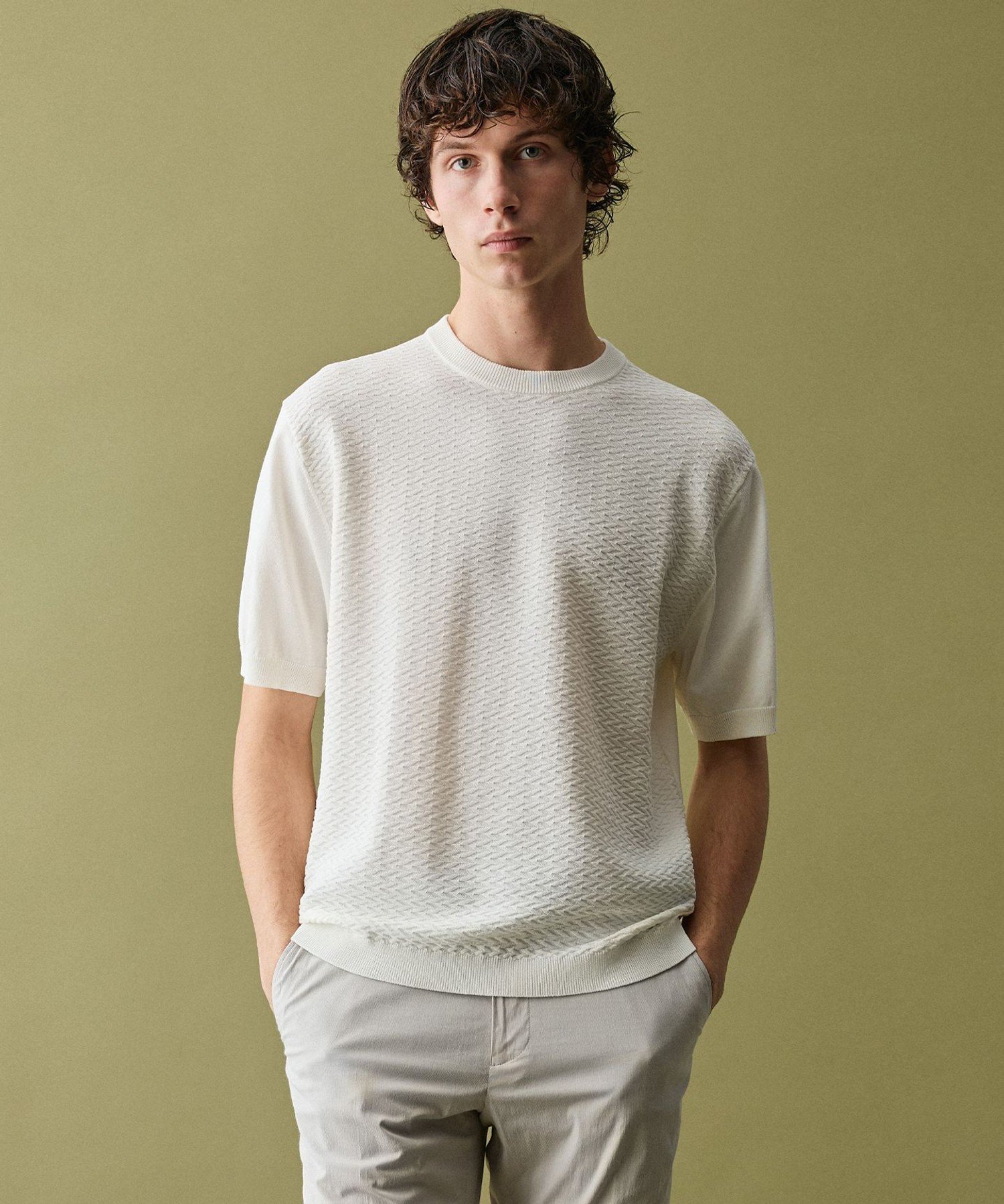 JOSEPH ABBOUD 【サステイナブル・オーガニックコットン使用】オーガニッククール ニット Tシャツ ジョセフアブード トップス ニット ネイビー ホワイト【送料無料】