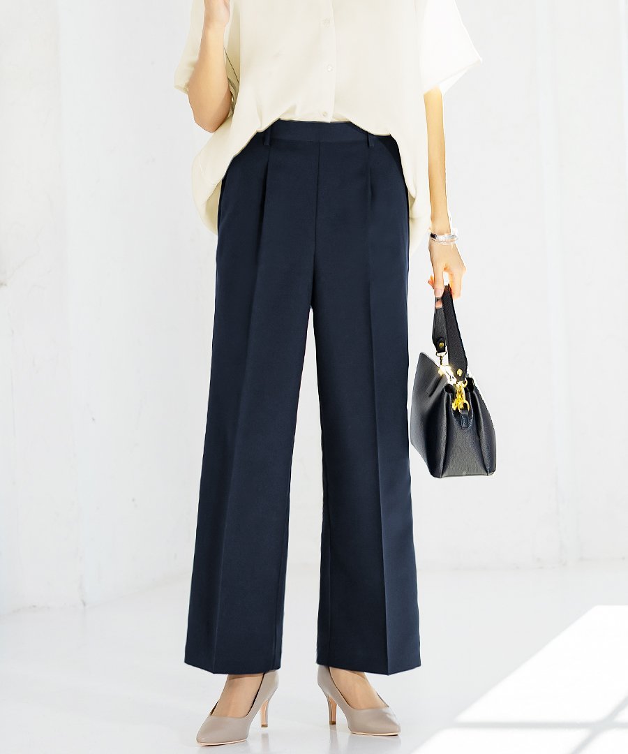 【パンツ単品】スーツ パンツ レディース 春夏 接触冷感オフィス 大きめ ワイドパンツ アッドルージュ スーツ・フォーマル スーツパンツ ベージュ ネイビー