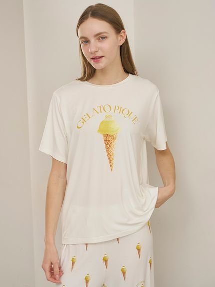 gelato pique 【Cooling Touch】Sorbet One-Point T-Shirt Gelato Pique Innerwear & Loungewear Other Innerwear & Loungewear Yellow Pink 【Free Shipping】