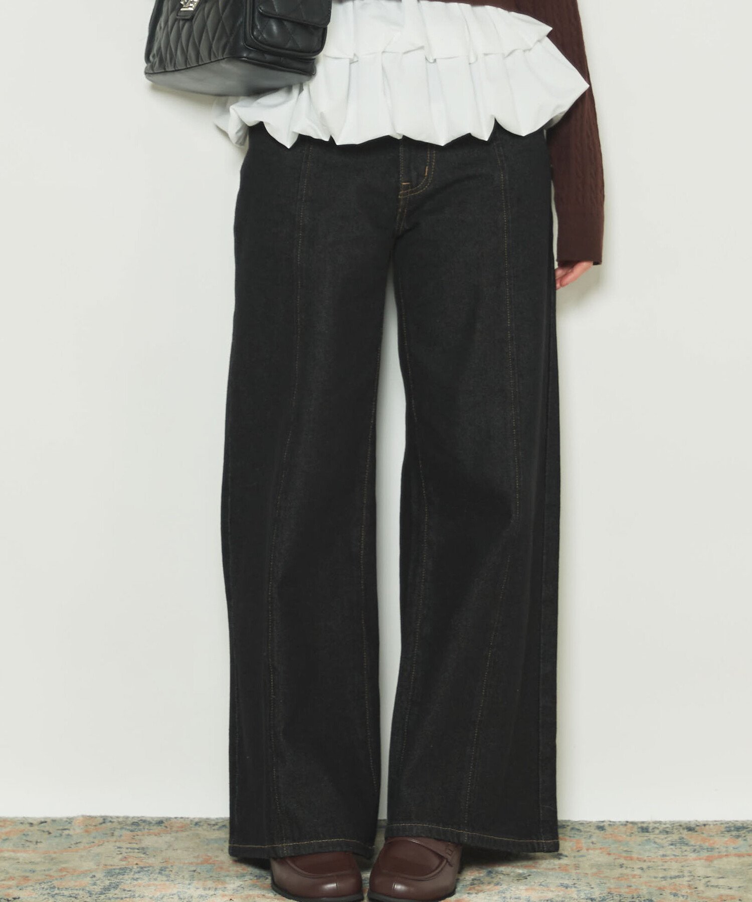 archives ロゴ刺繍ワイドデニム アルシーヴ パンツ ジーンズ・デニムパンツ ブラック【送料無料】