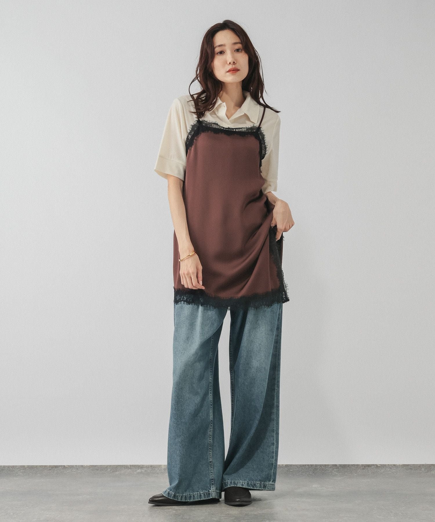 GLOBAL WORK サテンレースアシメキャミ/1051182 グローバルワーク トップス その他のトップス ネイビー ブラック【送料無料】 stylife-15831456 Rakuten Fashion サンプル画像3