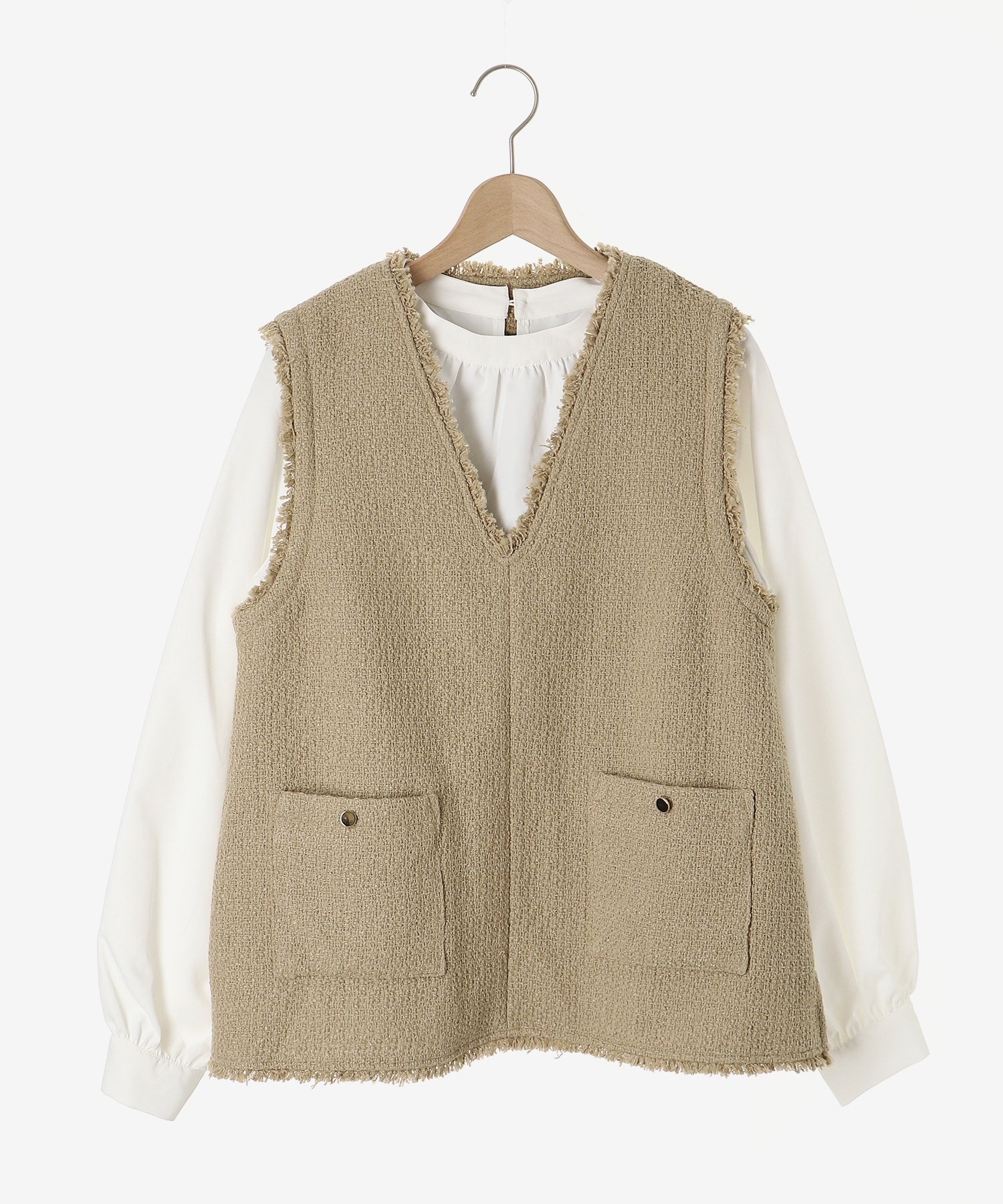 【SALE／30%OFF】le.coeur blanc ツイードベスト*ギャザーブラウスセット ルクール...