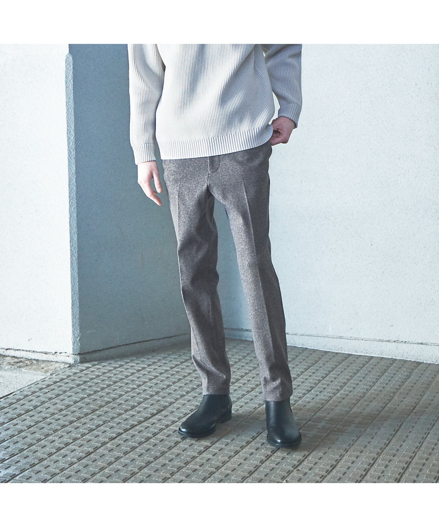 【セットアップ対応】ヘリンボーン ニット スラックス アバハウス パンツ スラックス・ドレスパンツ ネイビー グレー