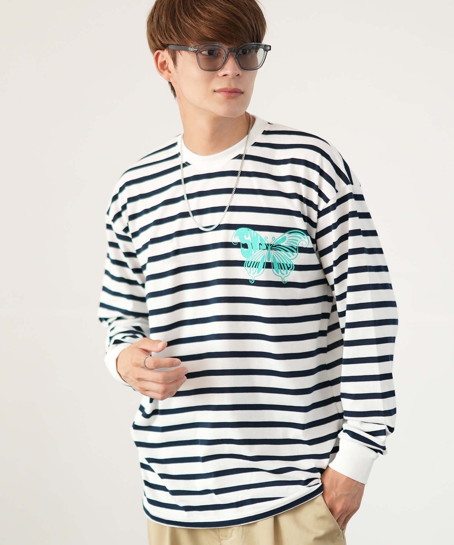 【SALE／61%OFF】SIDEWAY STANCE SIDEWAY STANCE サイドウェイスタンス バタフライ ボーダー 長袖Tシャツ インプローブス トップス カットソー・Tシャツ ホワイト ブラック