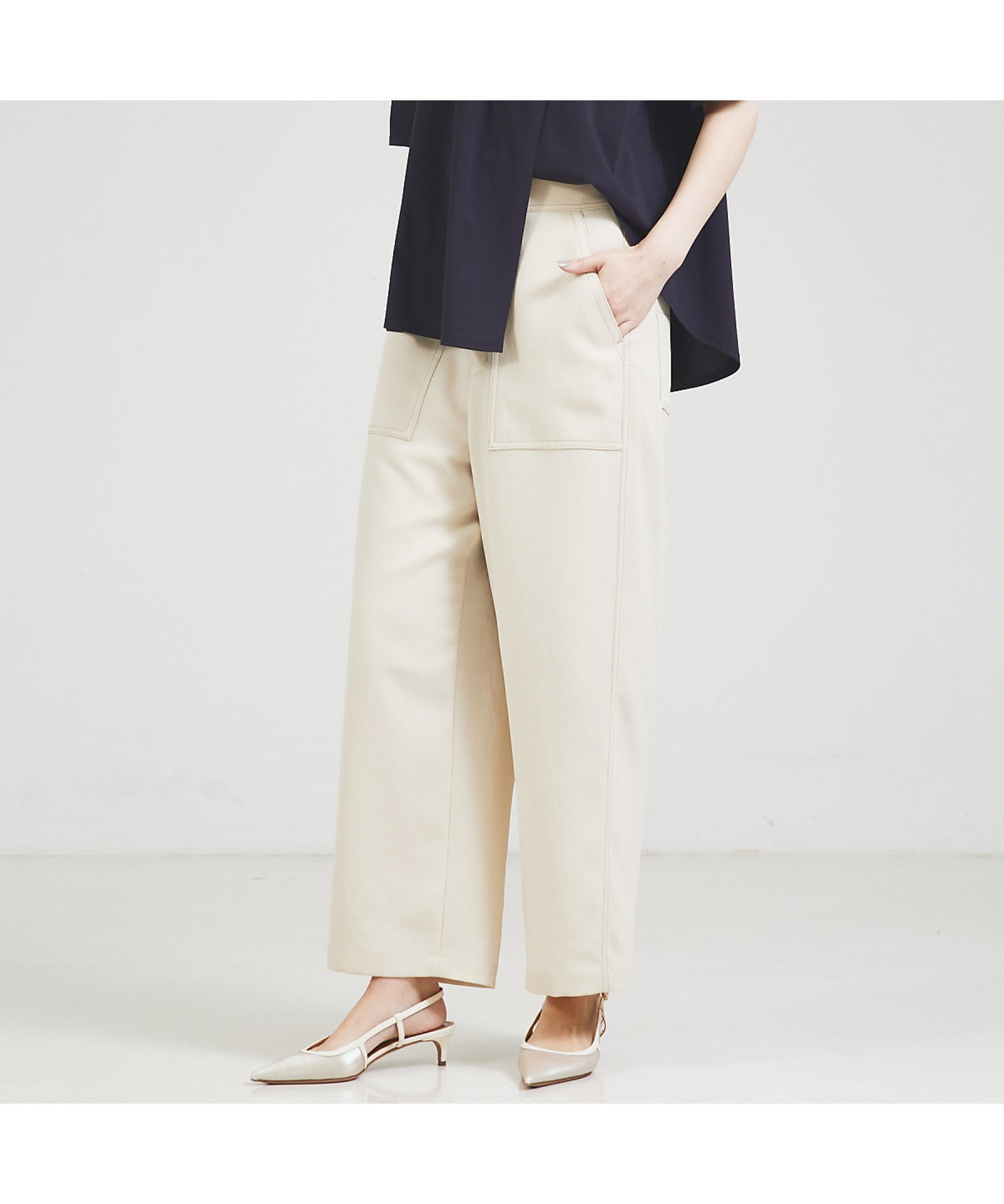 qualite ドライカルゼアウトポケットパンツ カリテ パンツ その他のパンツ ベージュ カーキグリーン