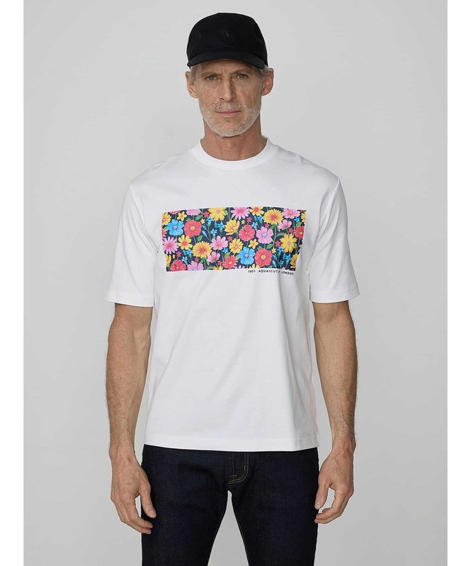【SALE／30%OFF】Aquascutum MEN FLOWER PRINT TSHIRT アクアスキュータム トップス カットソー・Tシャツ ホワイト【送料無料】