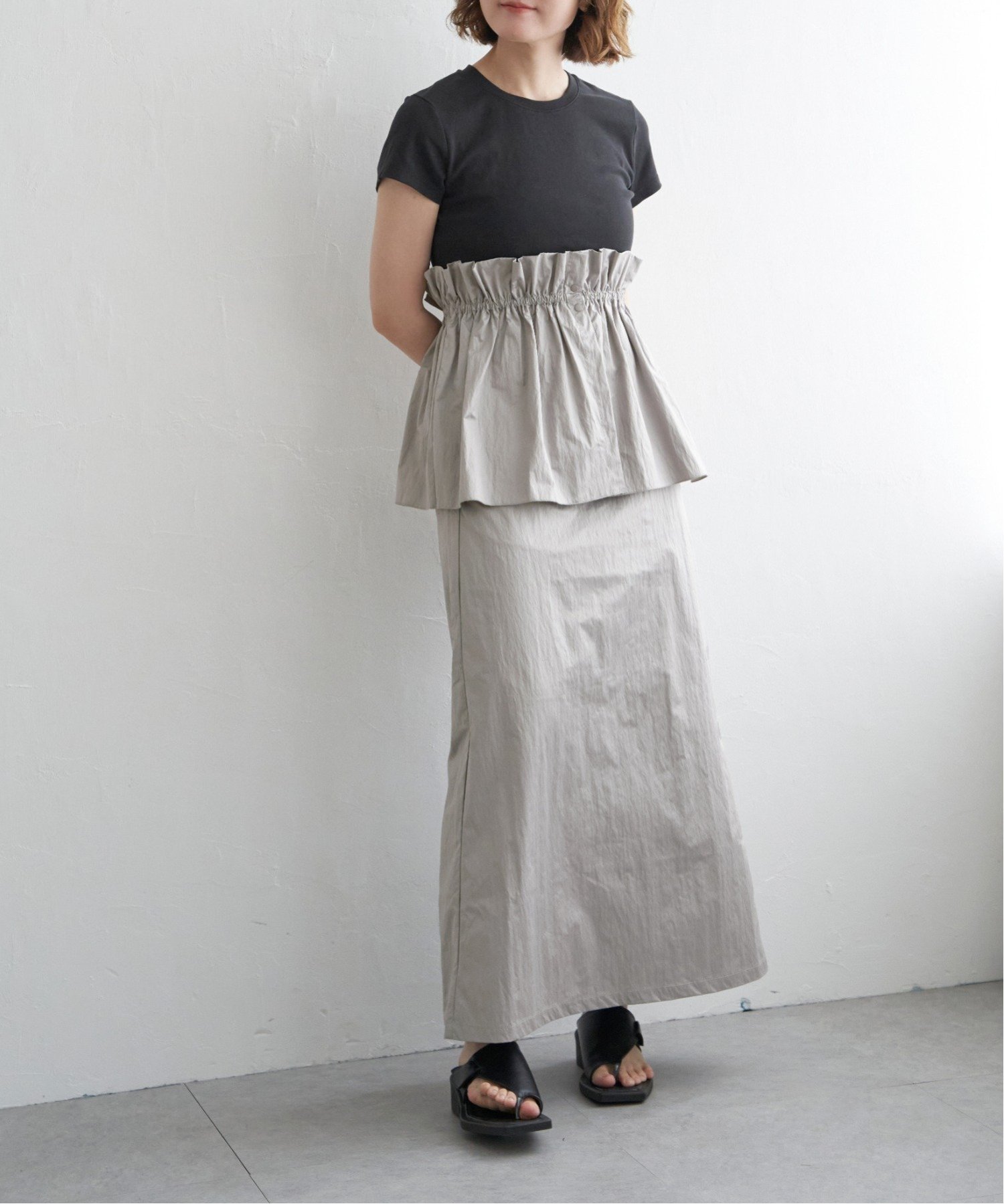 【SALE／30%OFF】notch. パールタフタマルチウェイスカート ノッチ スカート ロング・マキシスカート ブラック グレー【送料無料】