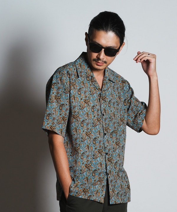 【SALE／20%OFF】RATTLE TRAP ペイズリープリントオープンカラーシャツ メンズ ビギ トップス シャツ・ブラウス ブルー ブラック【送料無料】