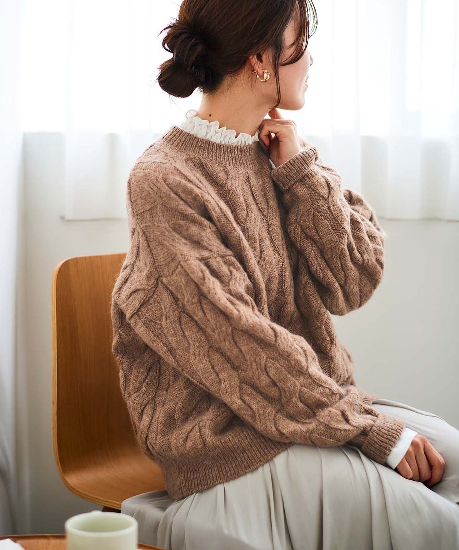 【SALE／40%OFF】le.coeur blanc 《手洗い可能》モヘヤケーブルニットプルオーバー ルクールブラン トップス ニット ホワイト ブラウン【送料無料】