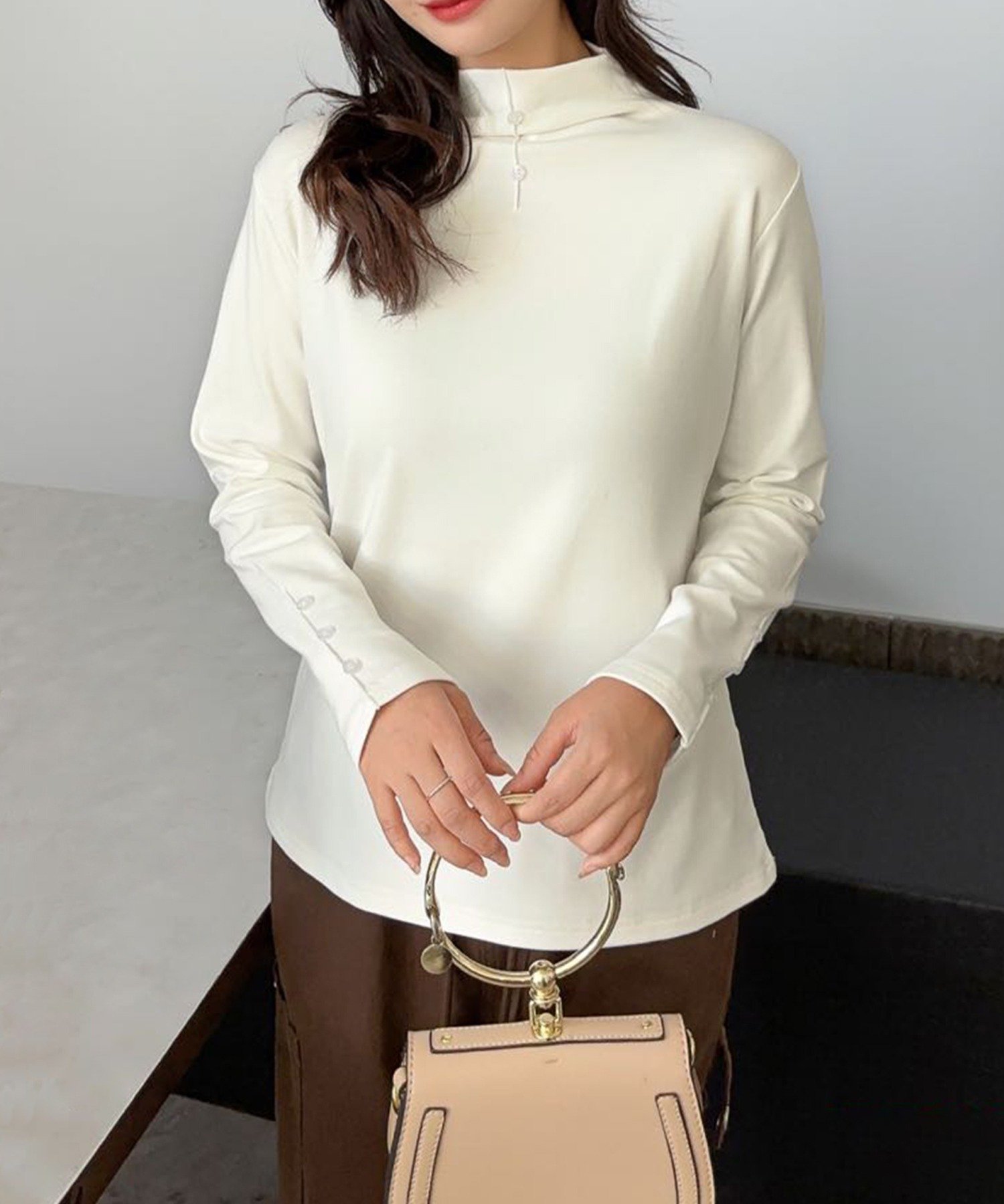 【SALE／20%OFF】aimoha - select - aimoha -select-/ボタン付きハイネックトップ...
