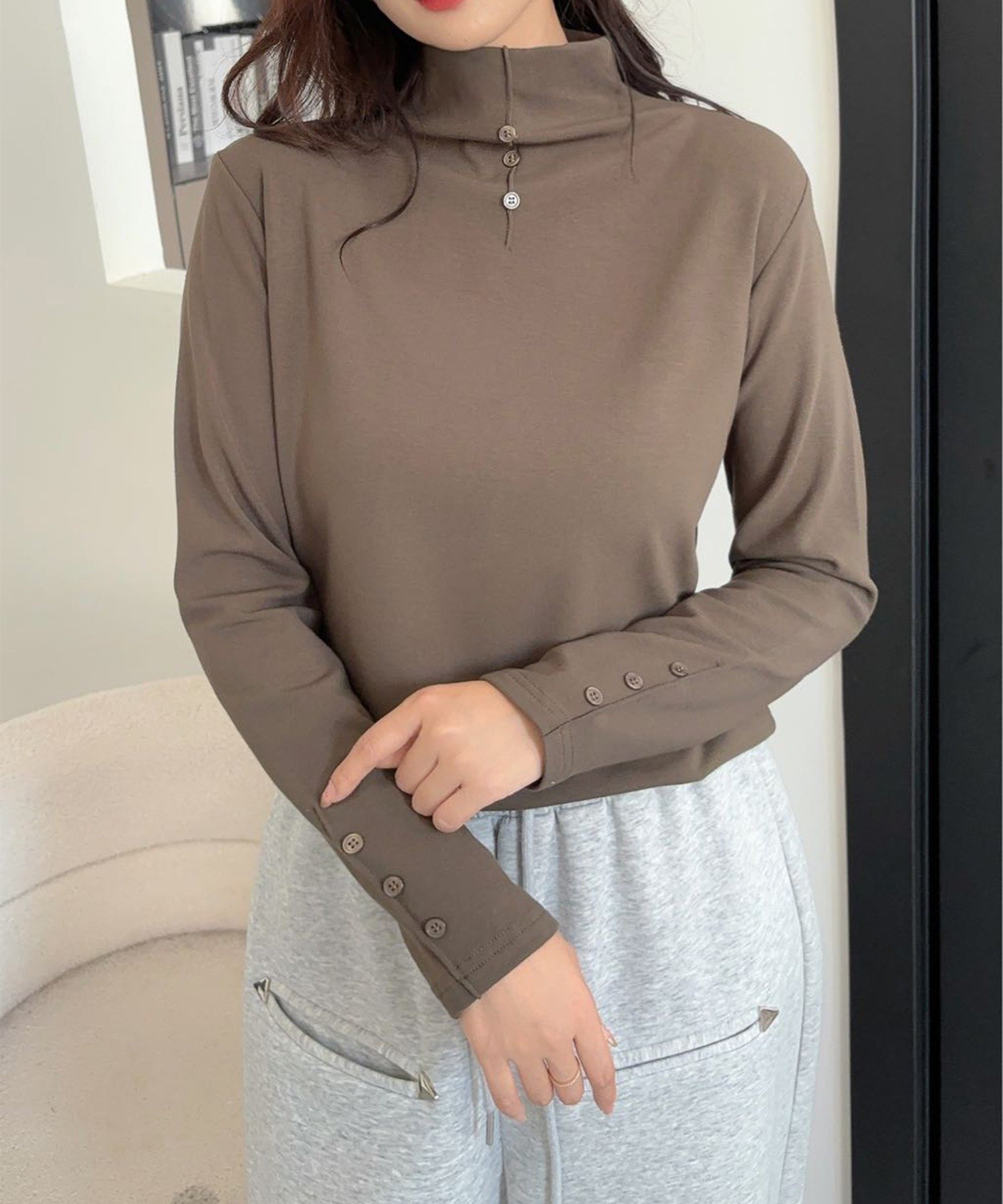 【SALE／20%OFF】aimoha - select - aimoha -select-/ボタン付きハイネックトップ...