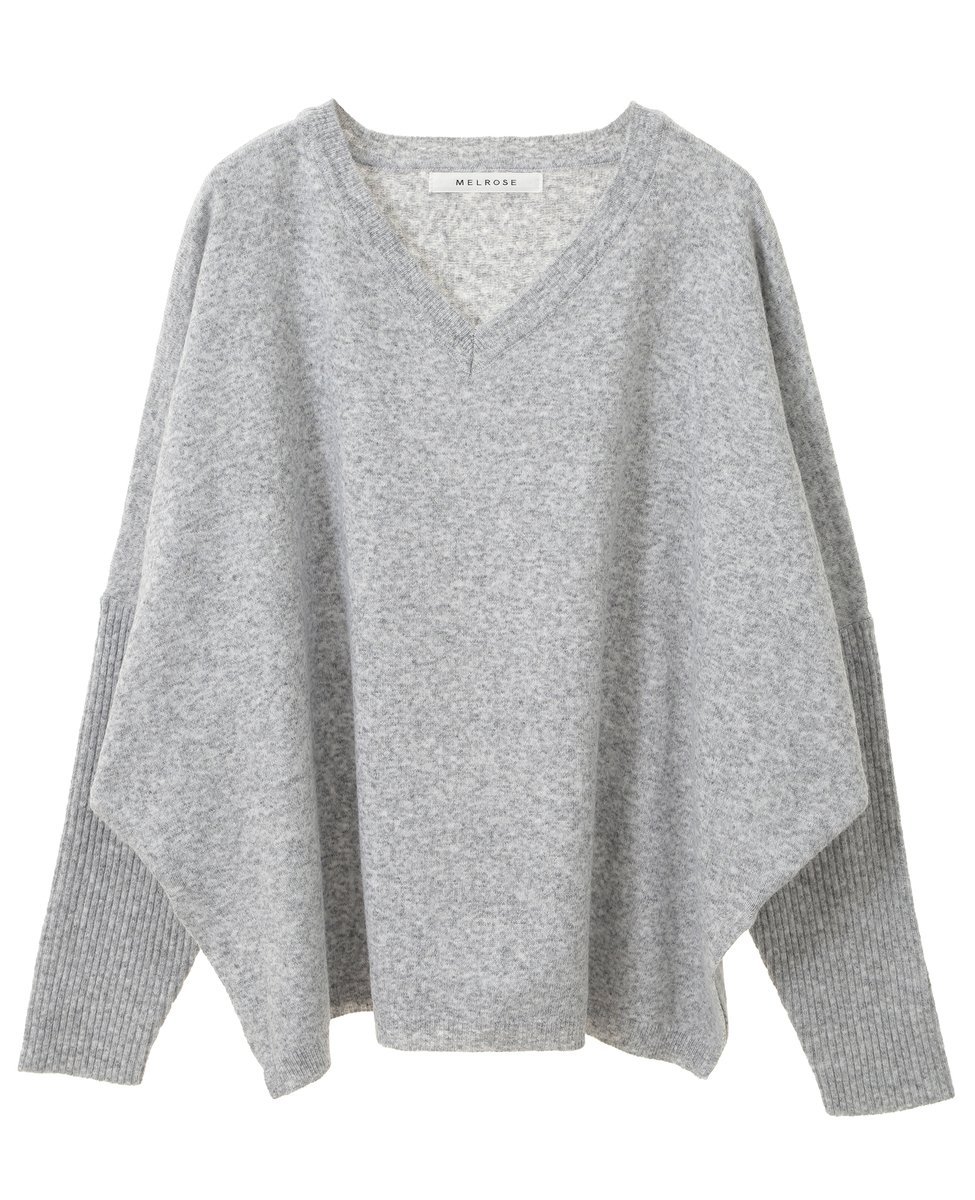 MELROSE CLAIRE ウォッシャブルドルマンプルオーバー メルローズクレール トップス ニット グレー レッド ホワイト ブラック