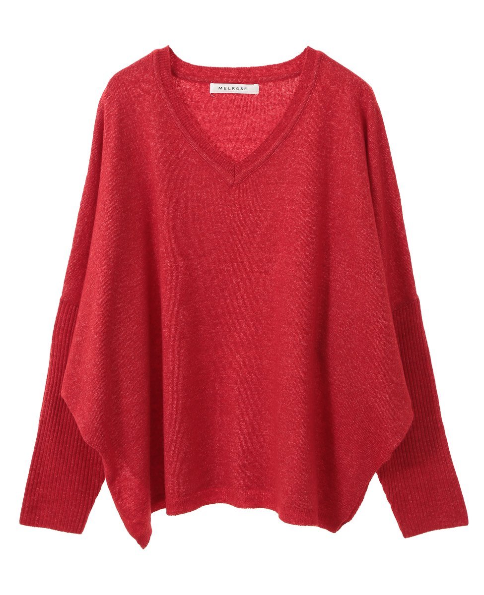 MELROSE CLAIRE ウォッシャブルドルマンプルオーバー メルローズクレール トップス ニット グレー レッド ホワイト ブラック