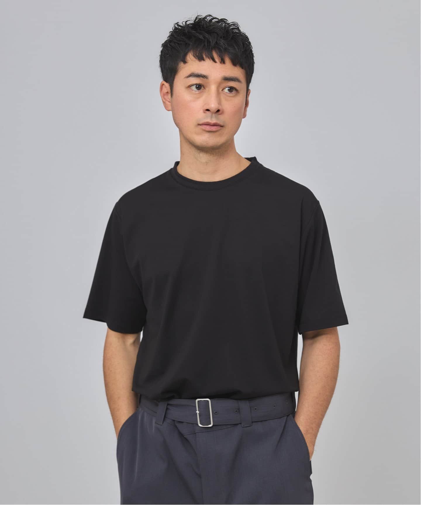 E. SILK MIX JQ NECK Tシャツ エディフィス トップス カットソー・Tシャツ グレー ブラック ホワイト