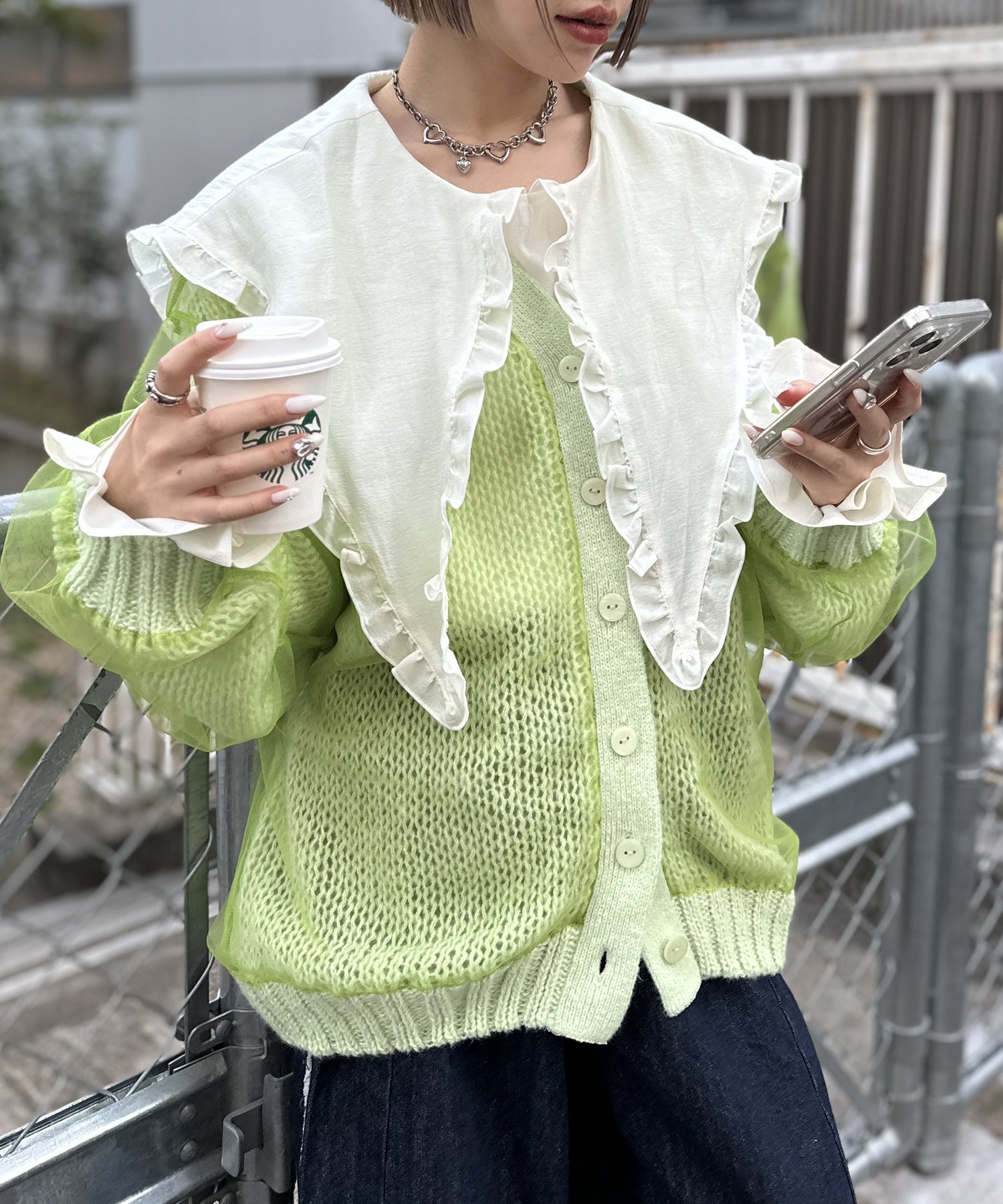 【SALE／62%OFF】PAL GROUP OUTLET 【w closet】チュールニットカーディガン パル グループ アウトレット トップス カーディガン ネイビー ピンク ホワイト グリーン