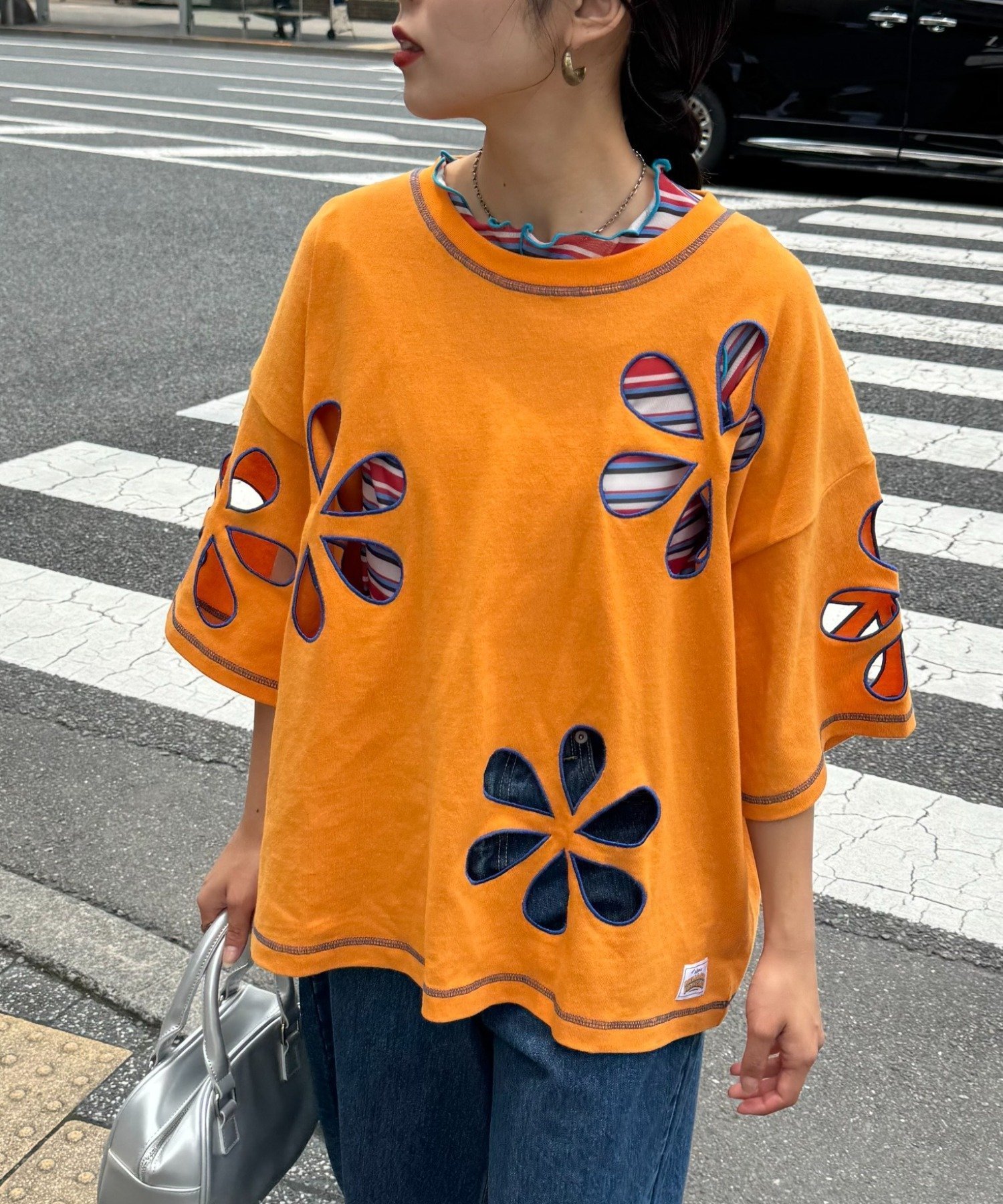 【HELLO.SANFRANCISCO】フラワーカットビッグTEE チャオパニックティピー トップス カットソー・Tシャツ レッド グレー ブルー オレンジ