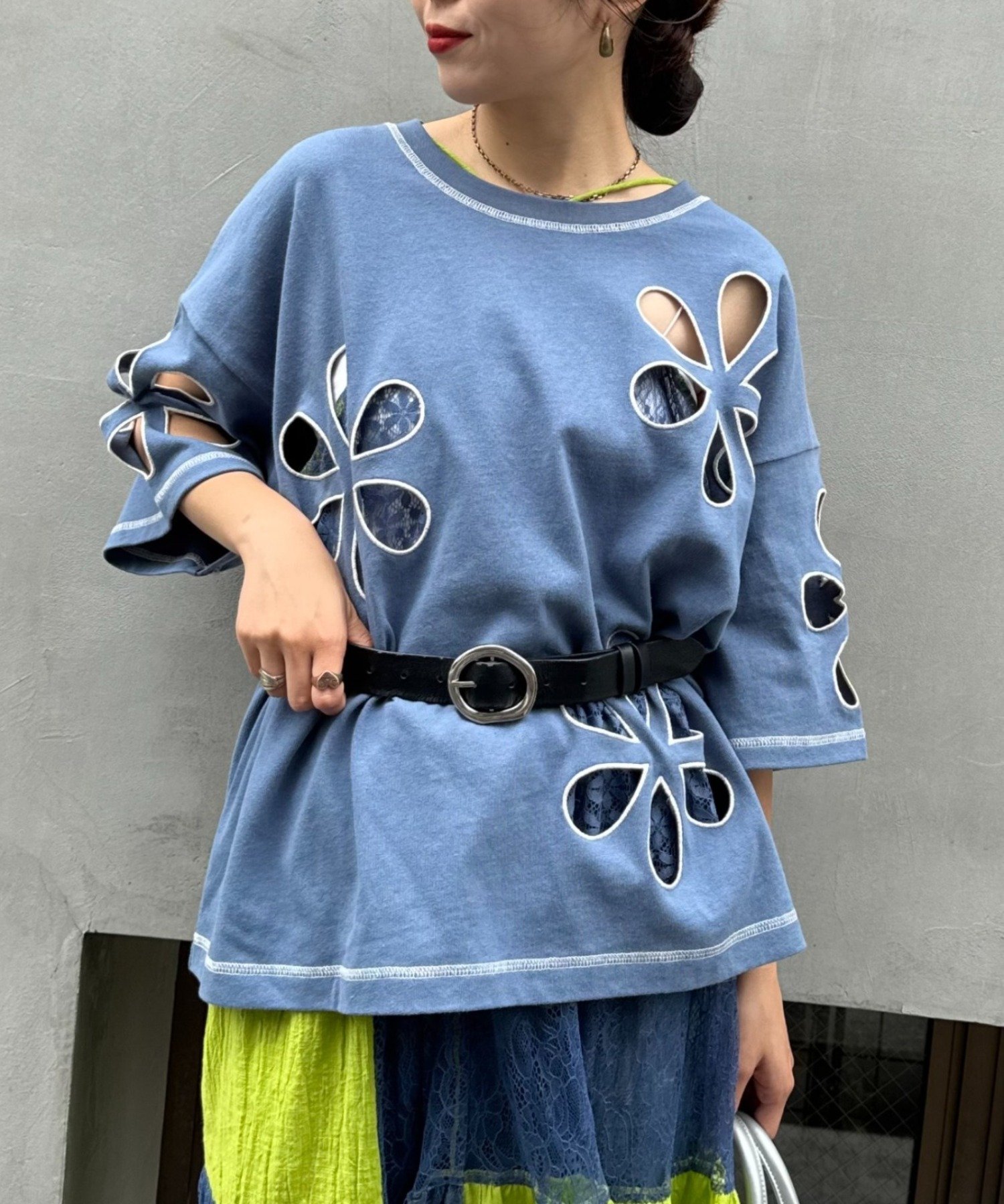 【HELLO.SANFRANCISCO】フラワーカットビッグTEE チャオパニックティピー トップス カットソー・Tシャツ レッド グレー ブルー オレンジ