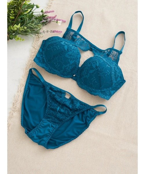 Re-J&SUPURE [High Sides] [D85-I95] Decollete Lace Bra & Panties (Molded Cup) Re-J&SUPURE Innerwear/Loungewear Bra & Panties Set Blue