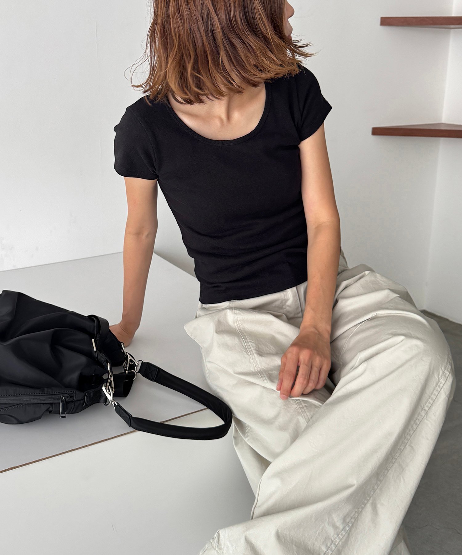 【SALE／20%OFF】El mar El mar ソフトコットンラウンドネックTシャツ キャナルジーン トップス カットソー・Tシャツ ホワイト ブラック