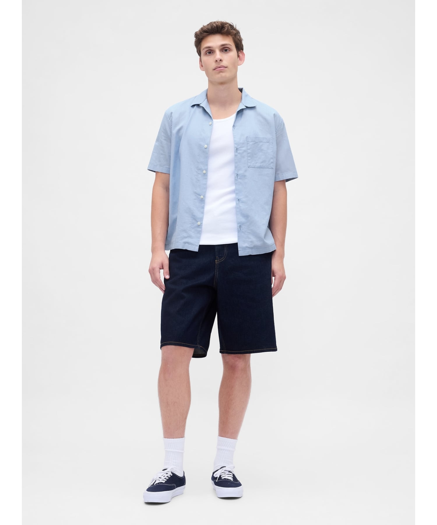 【SALE／62%OFF】GAP (U)コットンリネンシャツ ギャップ トップス シャツ・ブラウス ブルー ネイビー